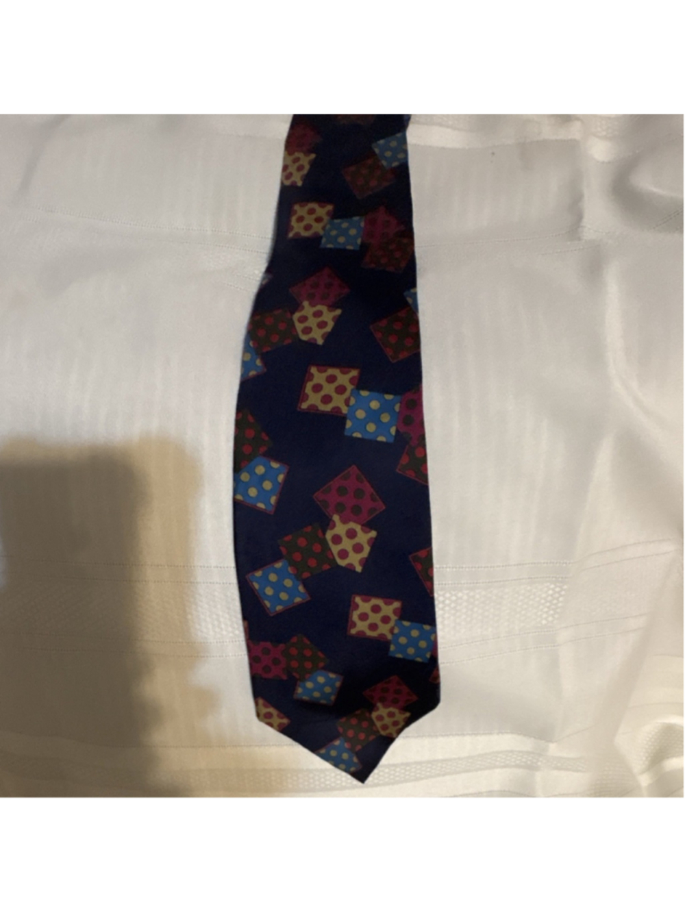 Claiborne Men's Tie Navy Multicolor Geometric Pattern Woven